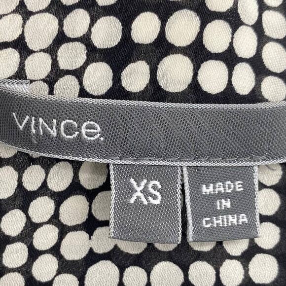 Vince Silk Mini Dress V Neck Blouson Drawstring Waist Black White Polka Dot XS - Picture 7 of 9